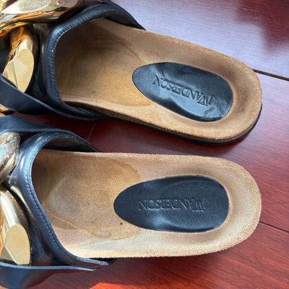 JW Anderson Chain Link Sandal Slides Gold Black Leather - Picture 3 of 11